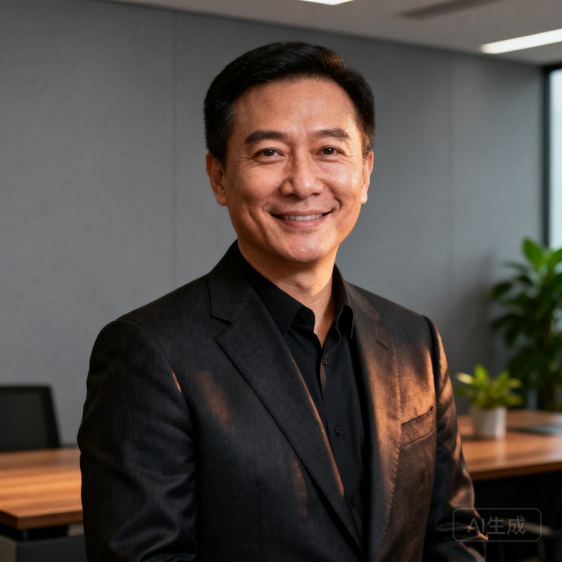 陈振邦创始人半身商务照，身穿深色西装，面带微笑，背景为办公室环境，展现沉稳专业的企业家形象