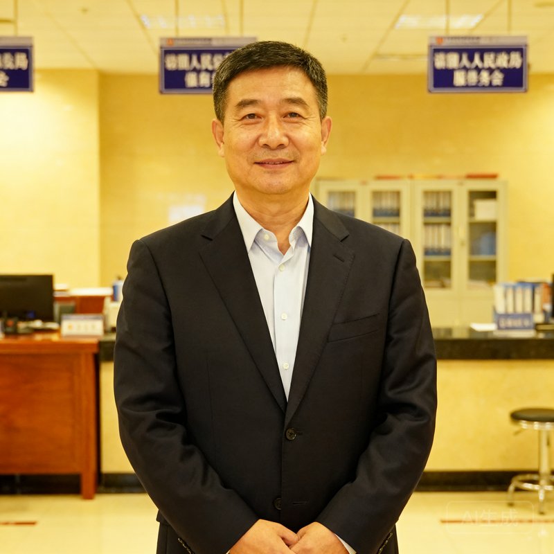周志宏联合创始人半身照，沉稳干练的中年男性形象，背景为政务服务中心大厅，体现其深厚的政府事务背景